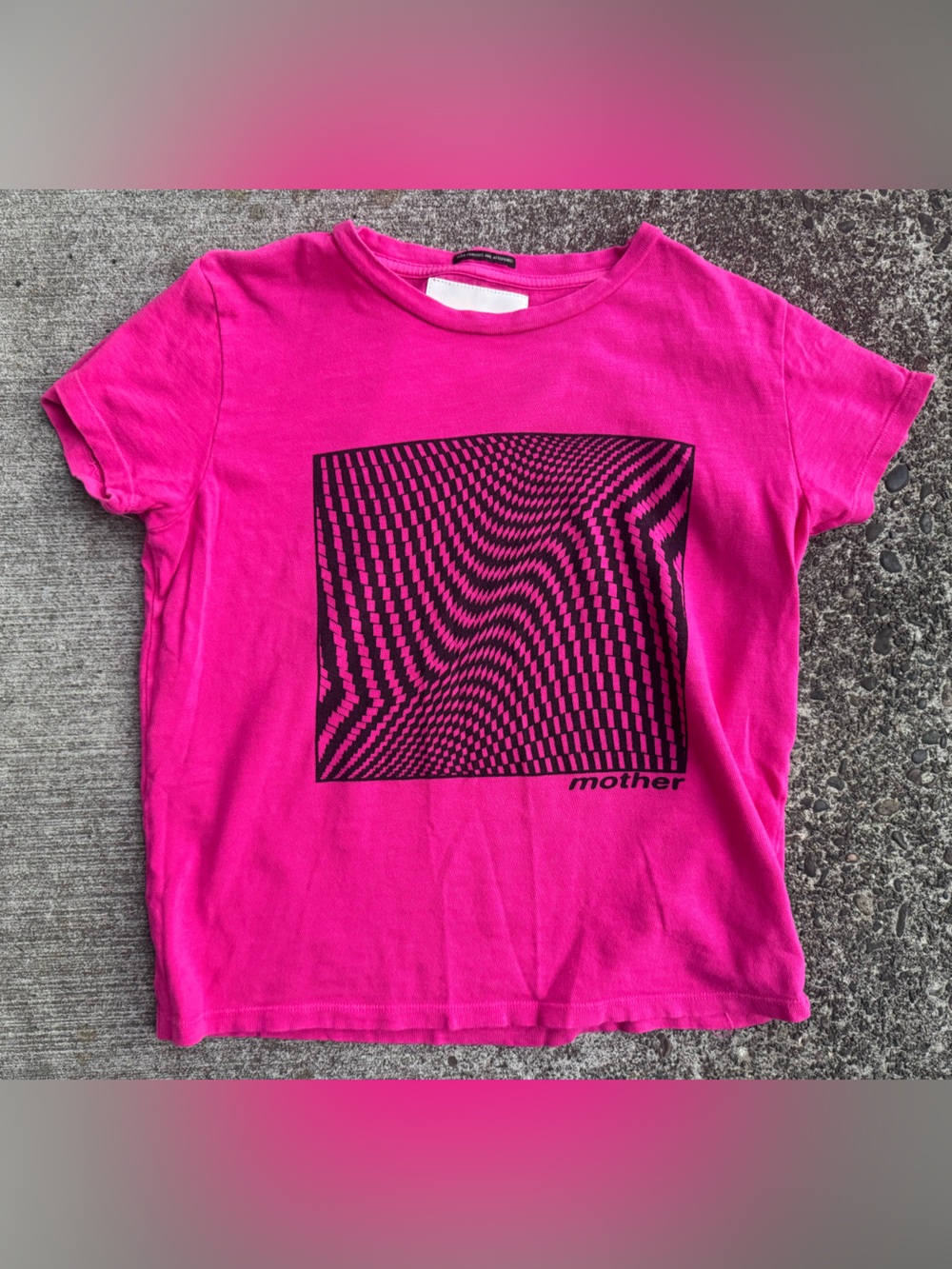 MOTHER Bright Fuchsia Short-Sleeve Tee with Black Optical Square